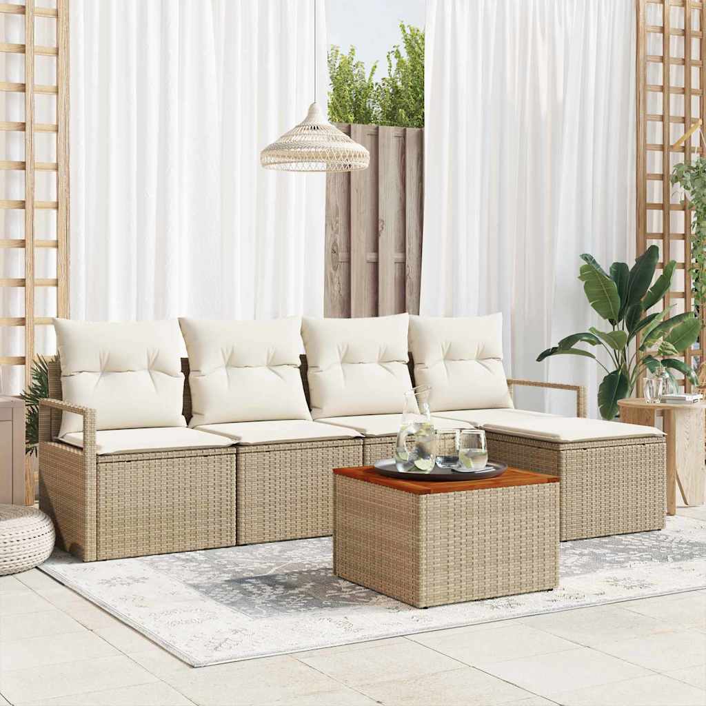 Conjunto de Sofá de Jardim 6 pcs Bege Rattan Sintético