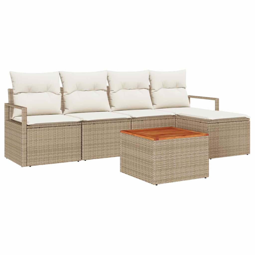 Conjunto de Sofá de Jardim 6 pcs Bege Rattan Sintético