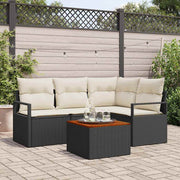 Conjunto de Sofá de Jardim 5 pcs Preto Rattan Sintético