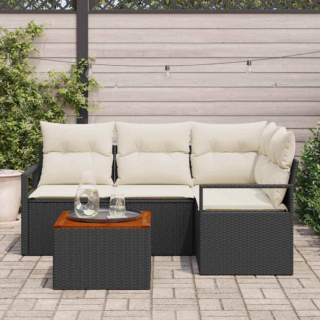 Conjunto de Sofá de Jardim 5 pcs Preto Rattan Sintético