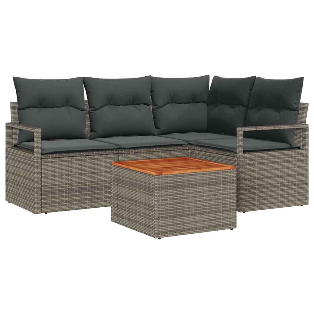 Conjunto de Sofá de Jardim 5 pcs Cinzeto Rattan Sintético