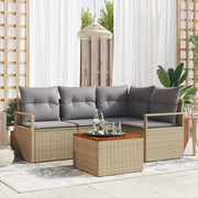 Conjunto de Sofá de Jardim 5 pcs Bege Rattan Sintético
