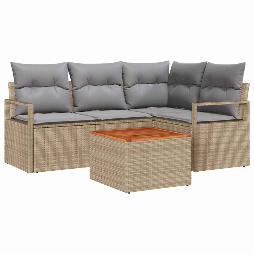 Conjunto de Sofá de Jardim 5 pcs Bege Rattan Sintético
