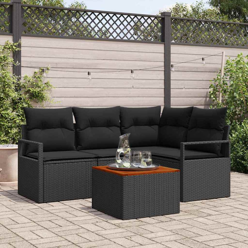 Conjunto de Sofá de Jardim 5 pcs Preto Rattan Sintético