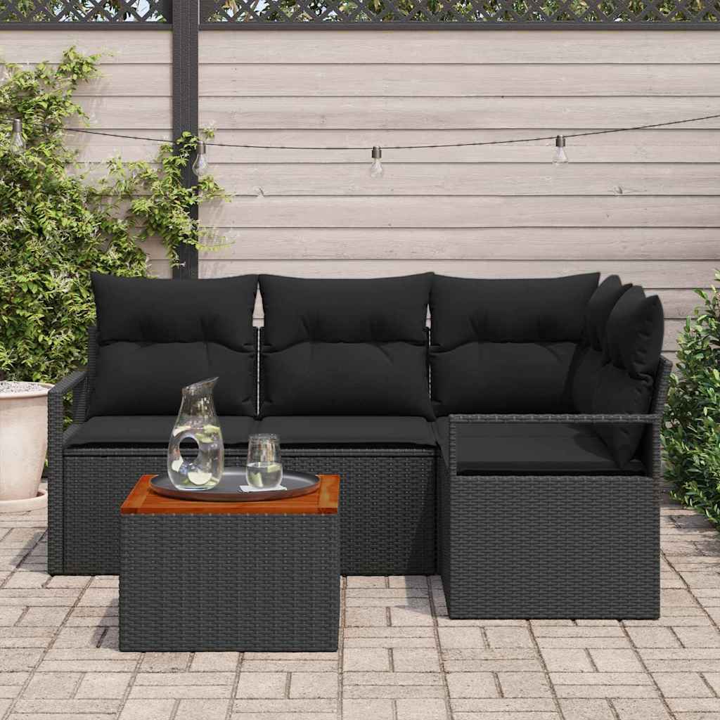 Conjunto de Sofá de Jardim 5 pcs Preto Rattan Sintético