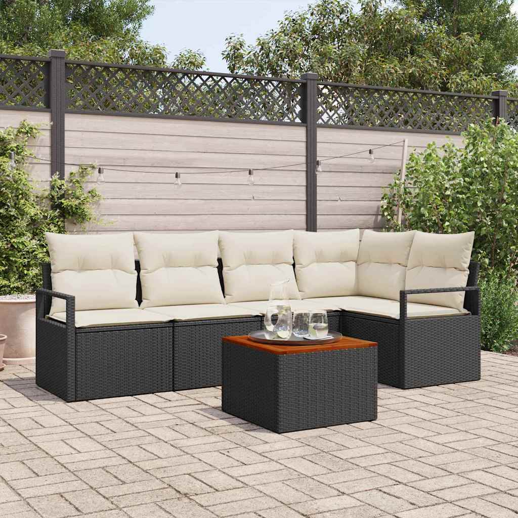 Conjunto de Sofá de Jardim 6 pcs Preto Rattan Sintético