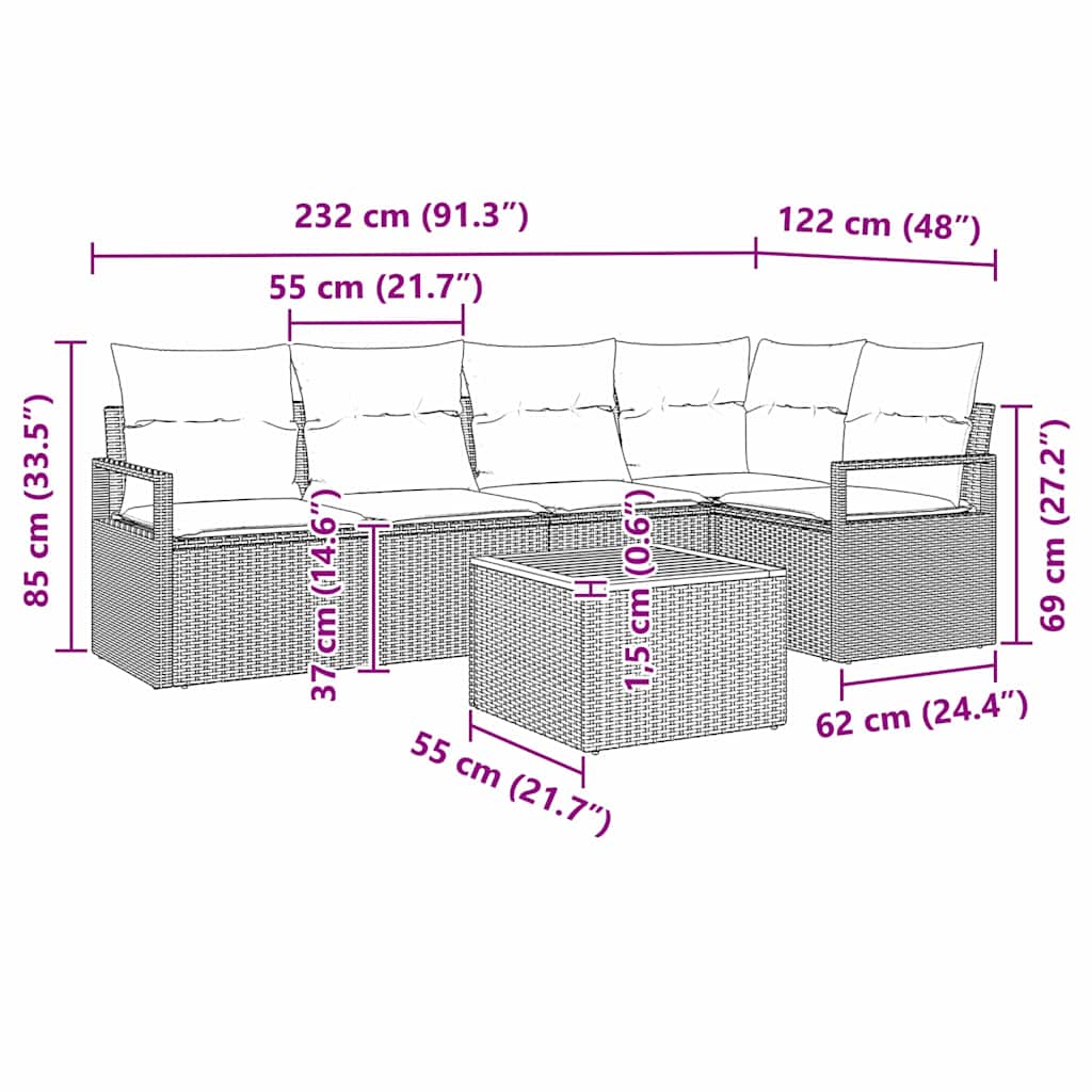 Conjunto de Sofá de Jardim 6 pcs Preto Rattan Sintético
