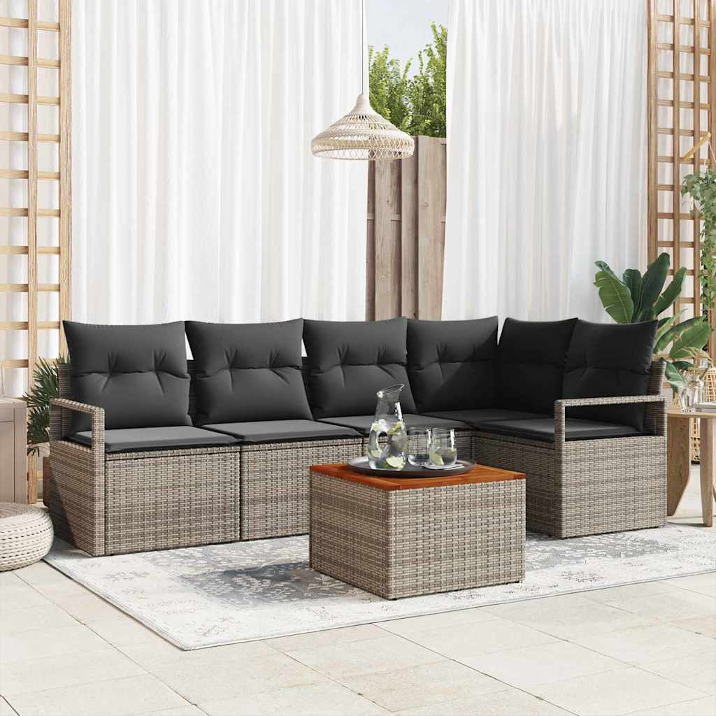 Conjunto de Sofá de Jardim 6 pcs Cinzeto Rattan Sintético
