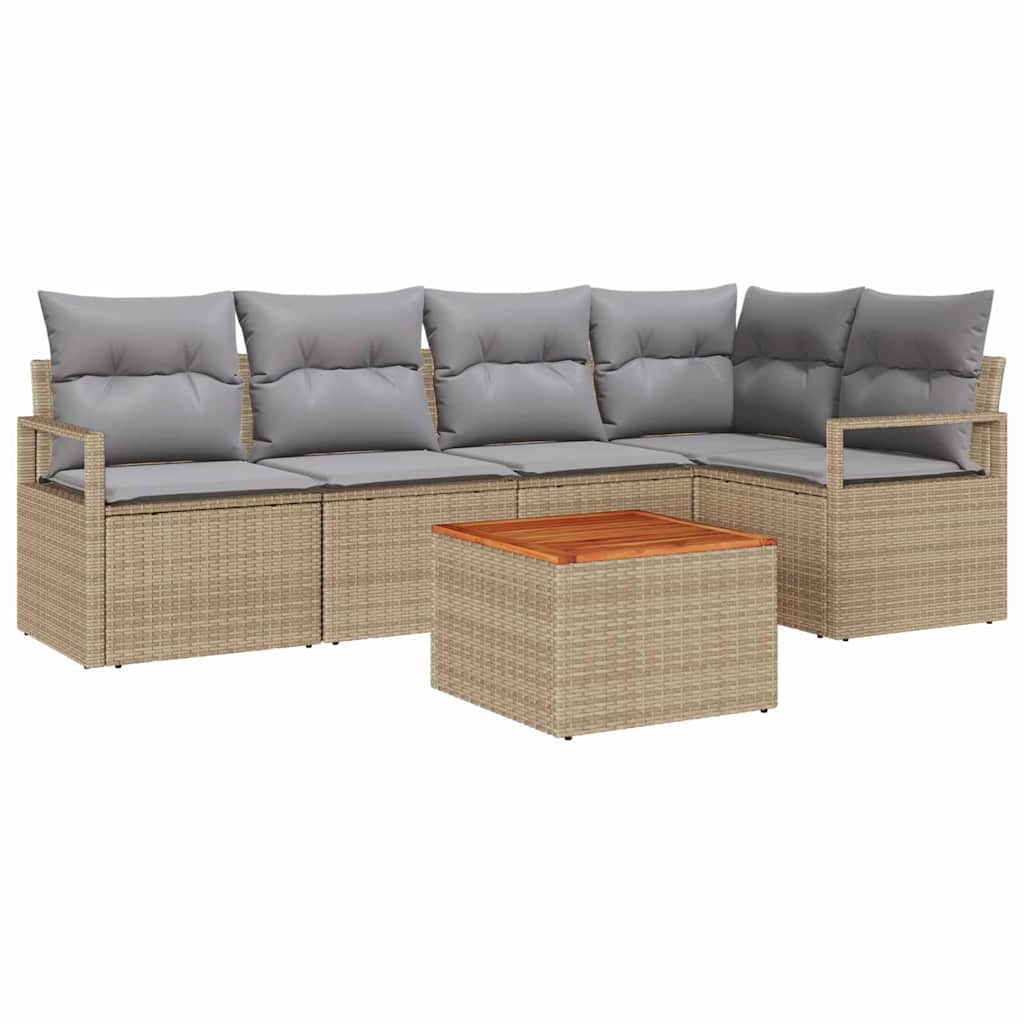 Conjunto de Sofá de Jardim 6 pcs Bege Rattan Sintético