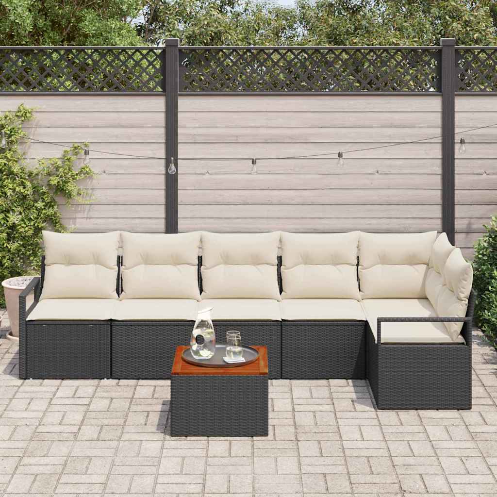 Conjunto de Sofá de Jardim 7 pcs Preto Rattan Sintético