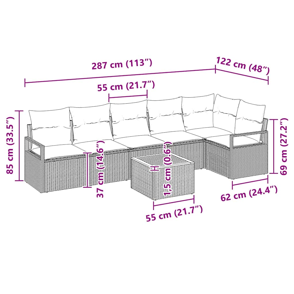 Conjunto de Sofá de Jardim 7 pcs Preto Rattan Sintético