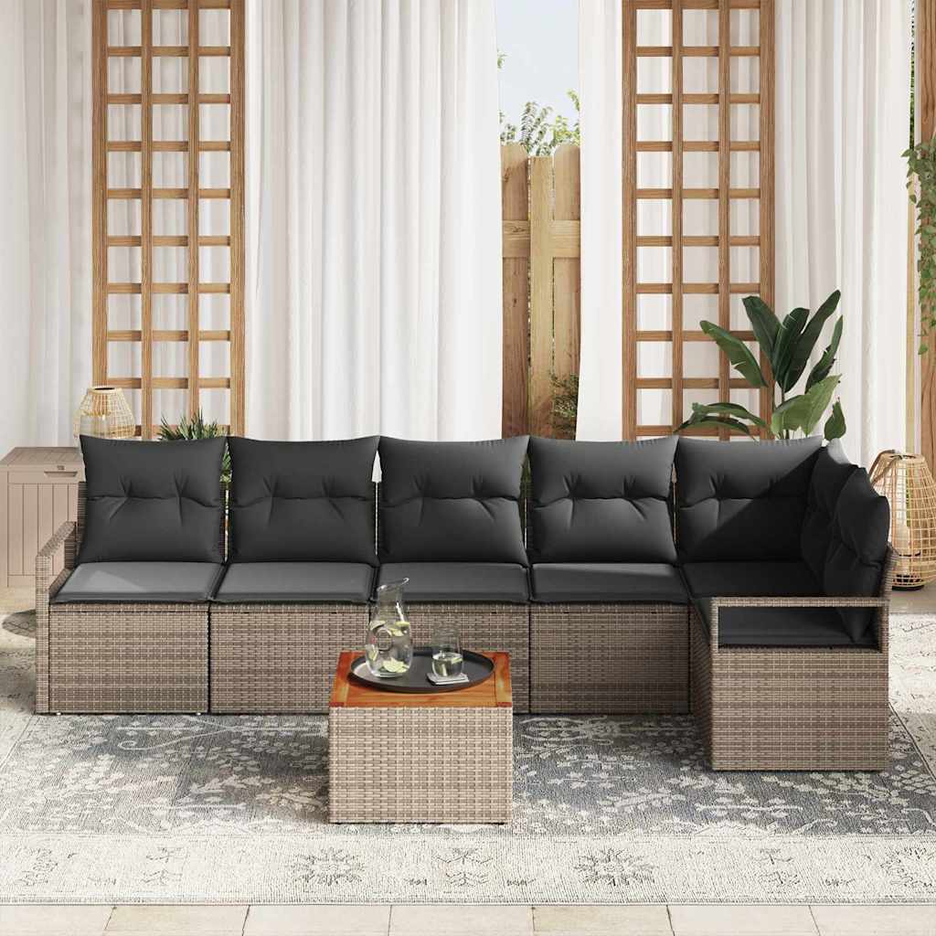 Conjunto de Sofá de Jardim 7 pcs Cinzeto Rattan Sintético