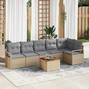 Conjunto de Sofá de Jardim 7 pcs Bege Rattan Sintético