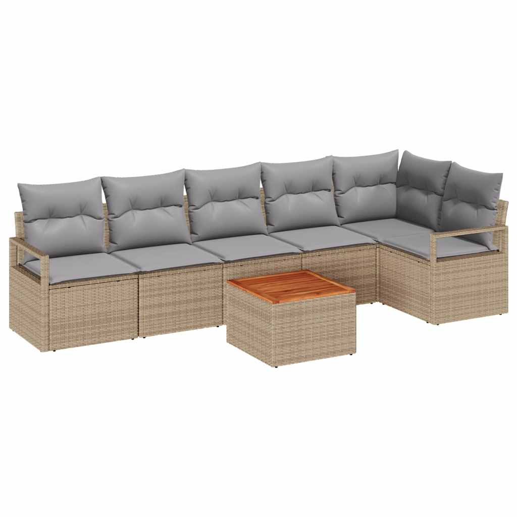Conjunto de Sofá de Jardim 7 pcs Bege Rattan Sintético