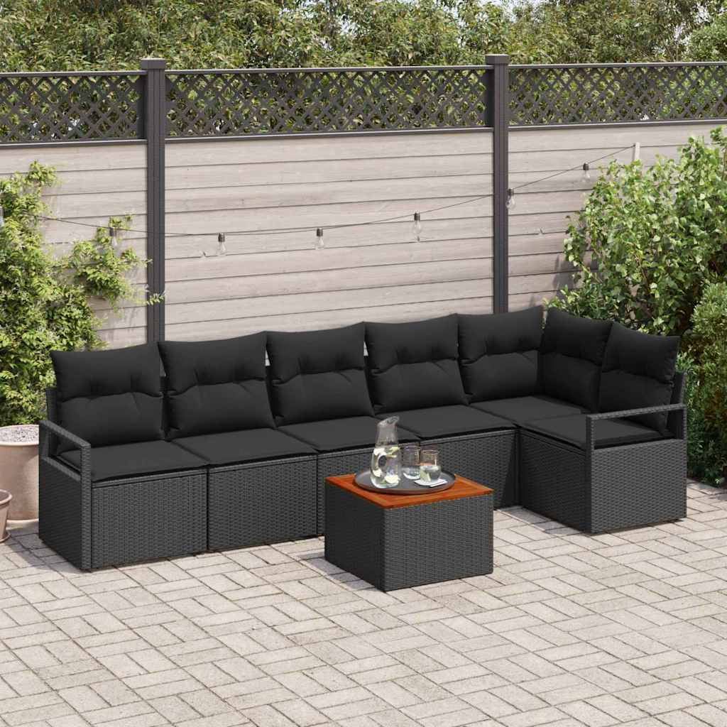 Conjunto de Sofá de Jardim 7 pcs Preto Rattan Sintético