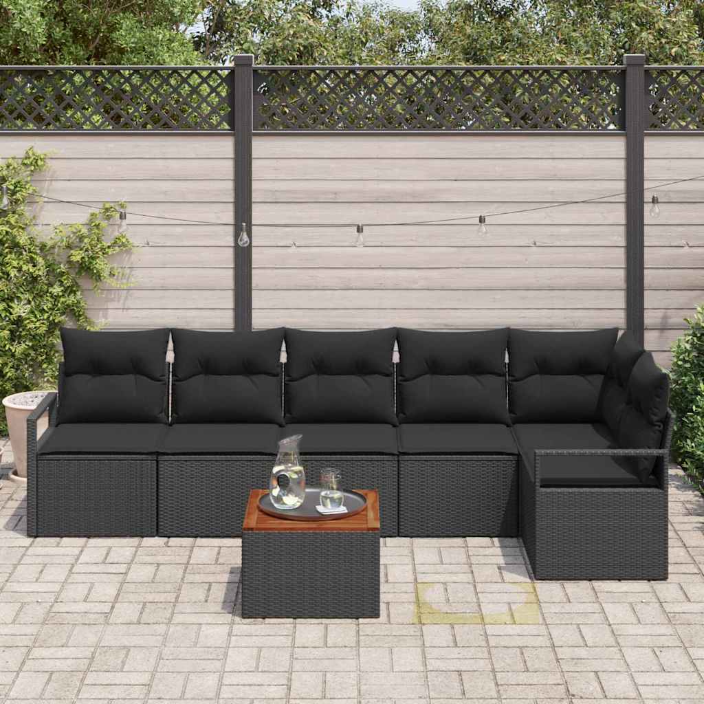 Conjunto de Sofá de Jardim 7 pcs Preto Rattan Sintético