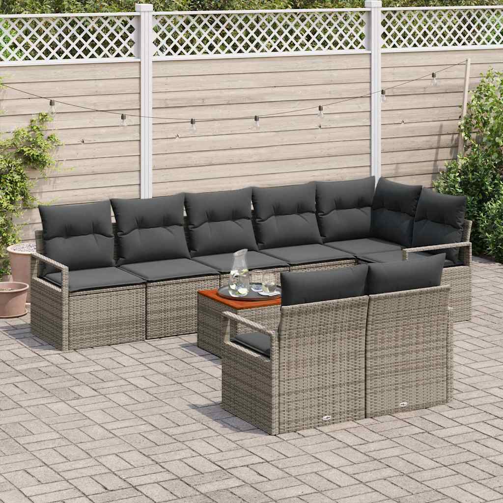 Conjunto de Sofá de Jardim 9 pcs Cinzeto Rattan Sintético