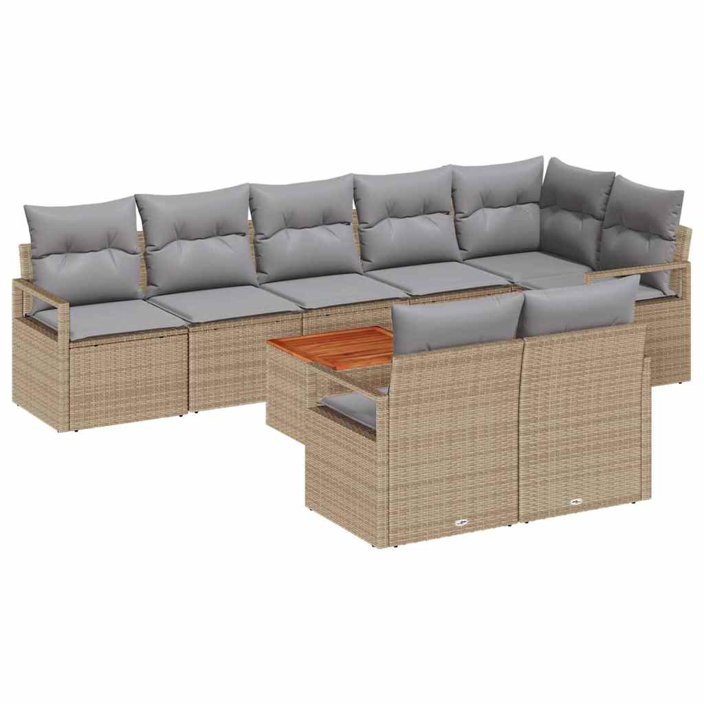 Conjunto de Sofá de Jardim 9 pcs Bege Rattan Sintético