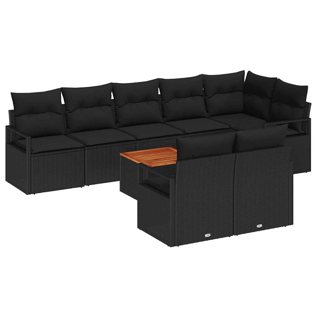 Conjunto de Sofá de Jardim 9 pcs Preto Rattan Sintético