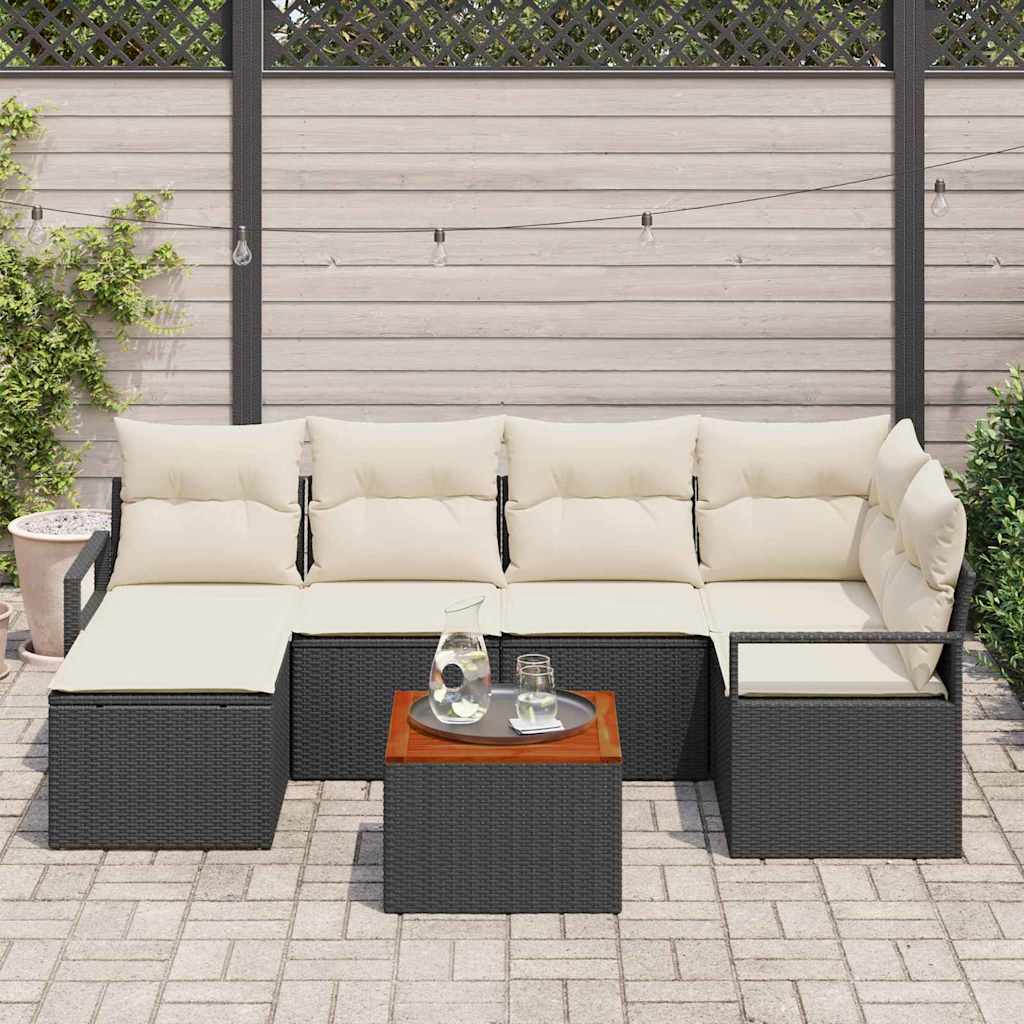 Conjunto de Sofá de Jardim 7 pcs Preto Rattan Sintético