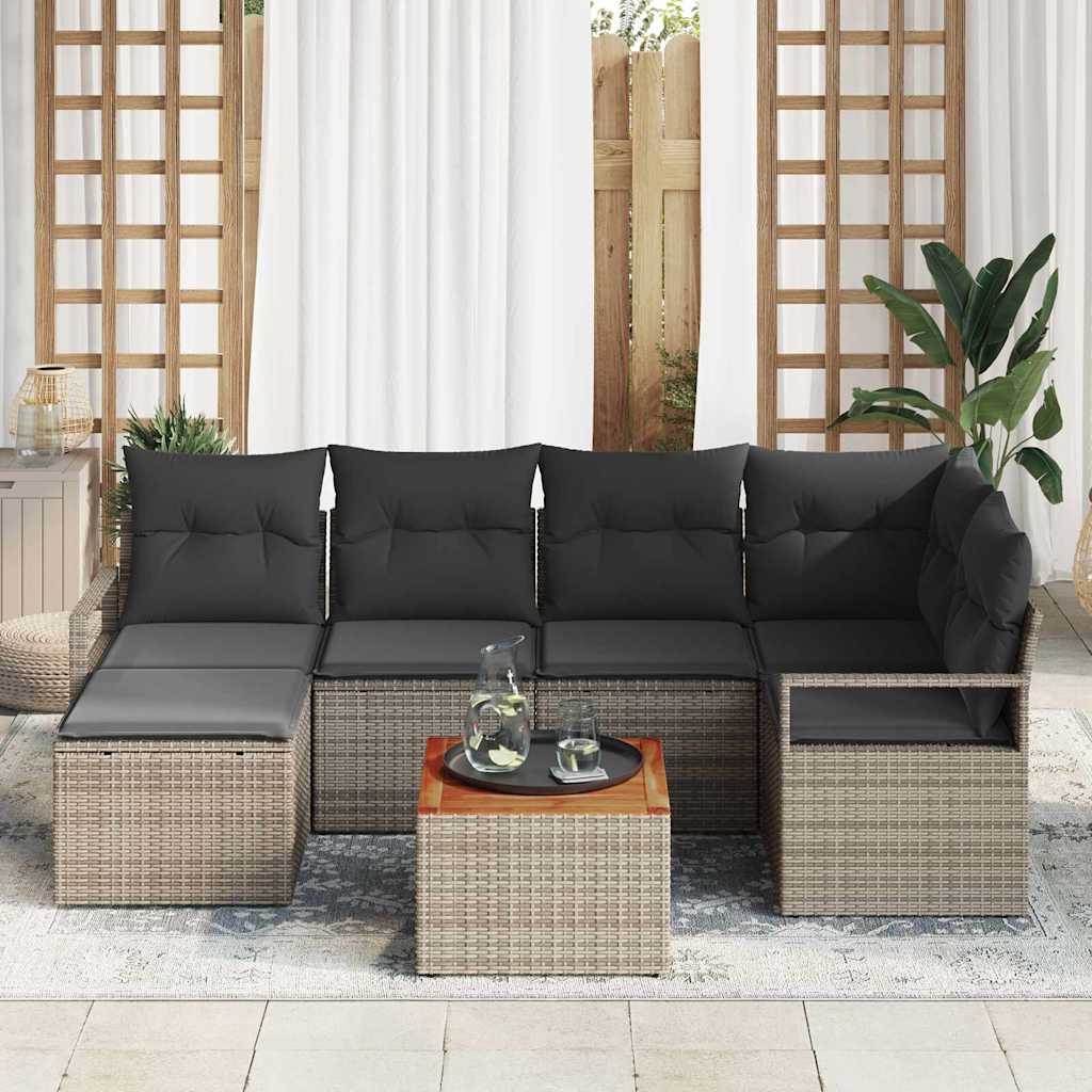 Conjunto de Sofá de Jardim 7 pcs Cinzeto Rattan Sintético