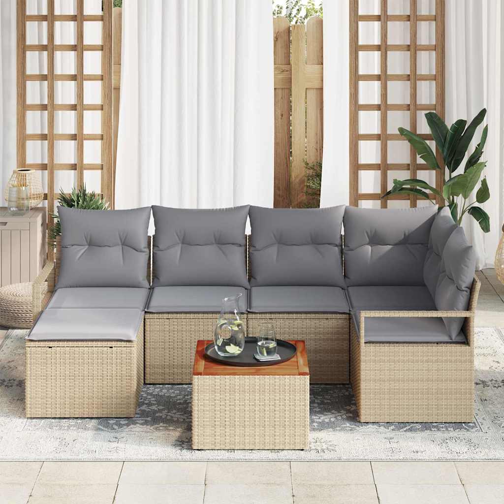Conjunto de Sofá de Jardim 7 pcs Bege Rattan Sintético
