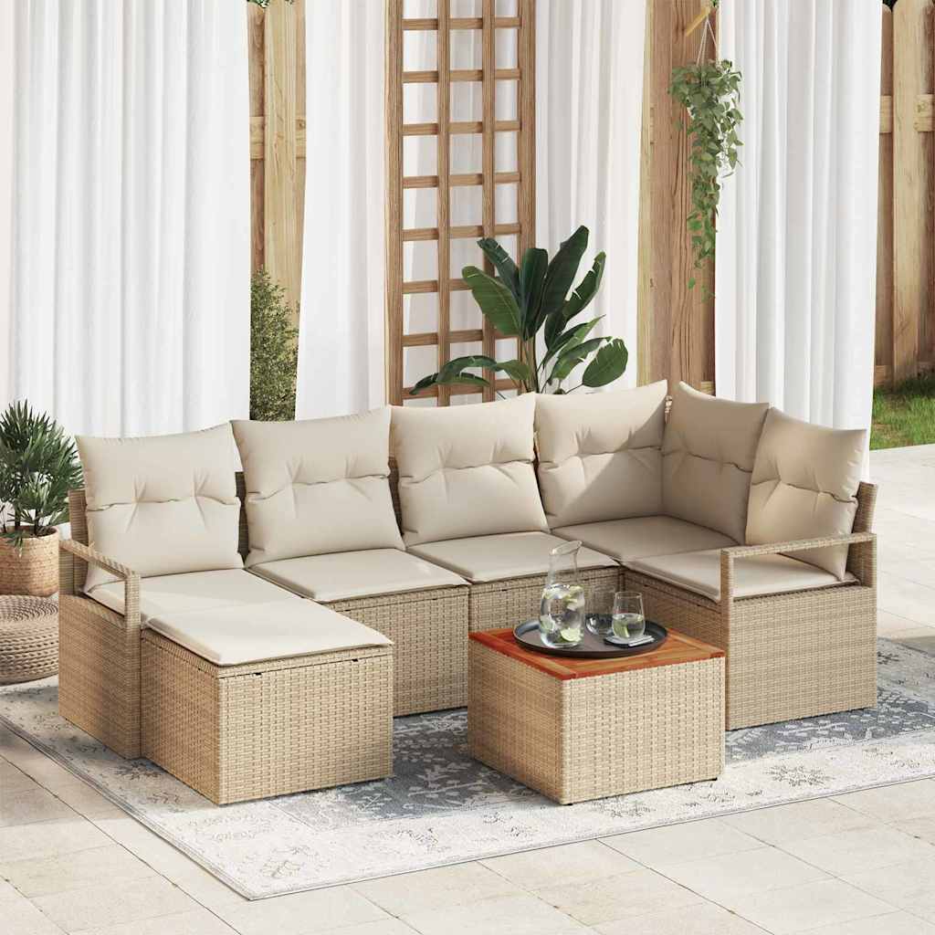 Conjunto de Sofá de Jardim 7 pcs Bege Rattan Sintético
