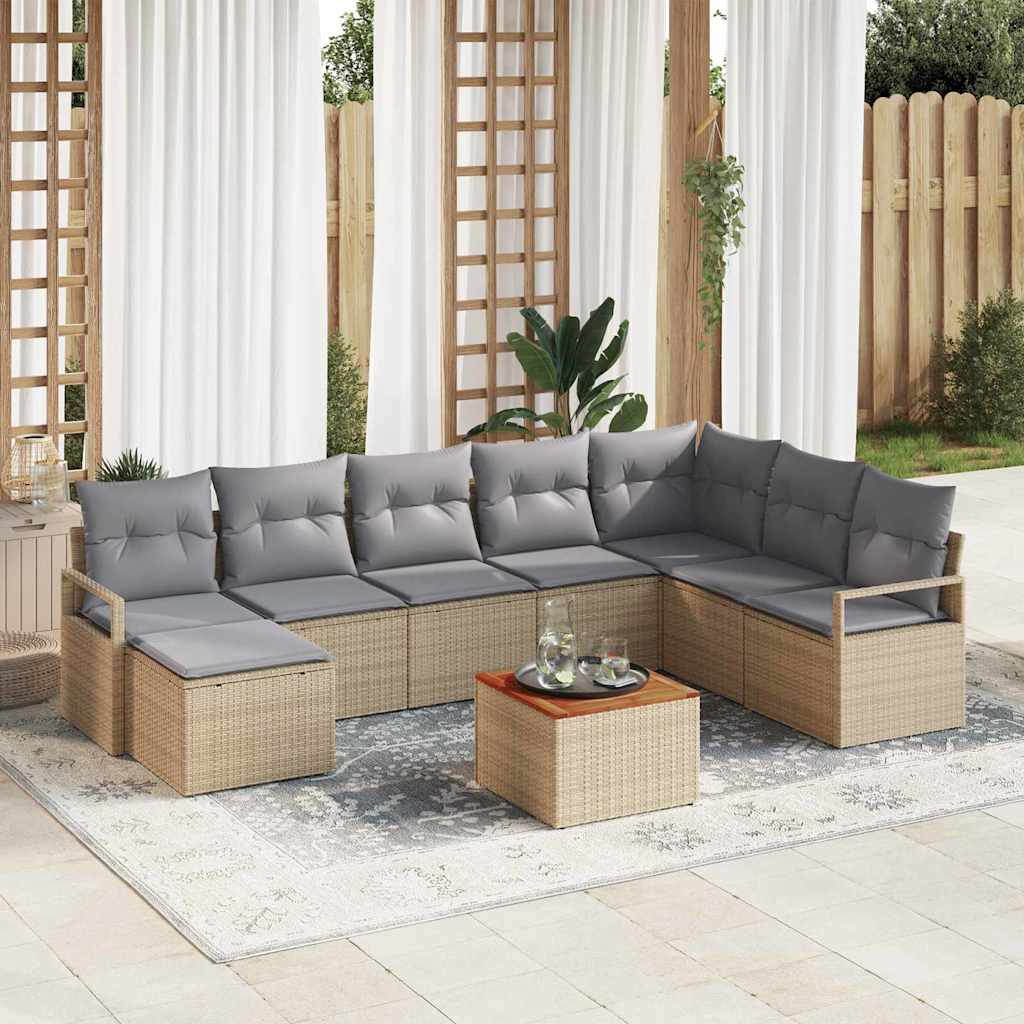 Conjunto de Sofá de Jardim 8 pcs Bege Rattan Sintético