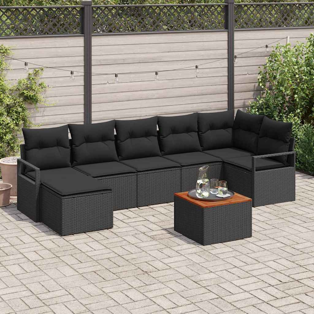 Conjunto de Sofá de Jardim 8 pcs Preto Rattan Sintético
