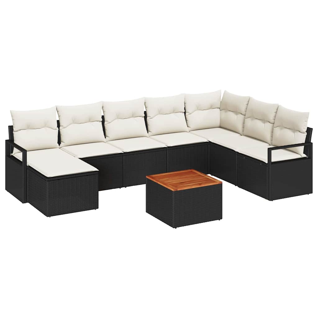 Conjunto de Sofá de Jardim 9 pcs Preto Rattan Sintético