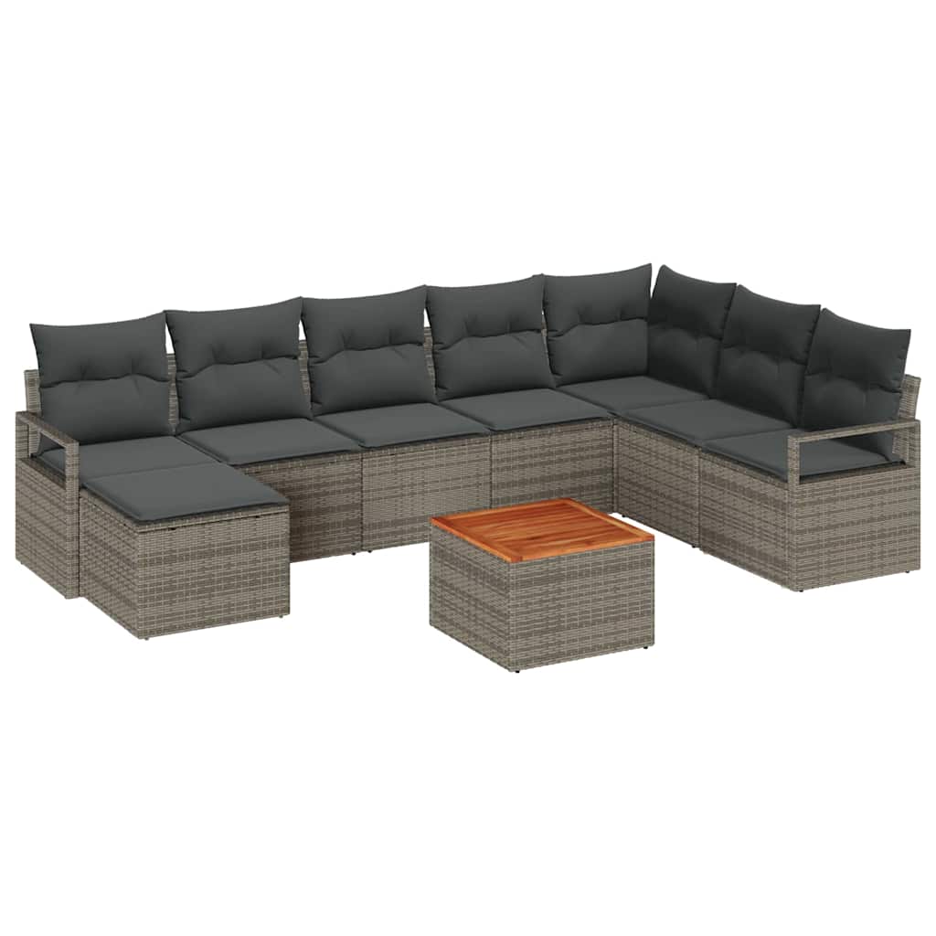 Conjunto de Sofá de Jardim 9 pcs Cinzeto Rattan Sintético