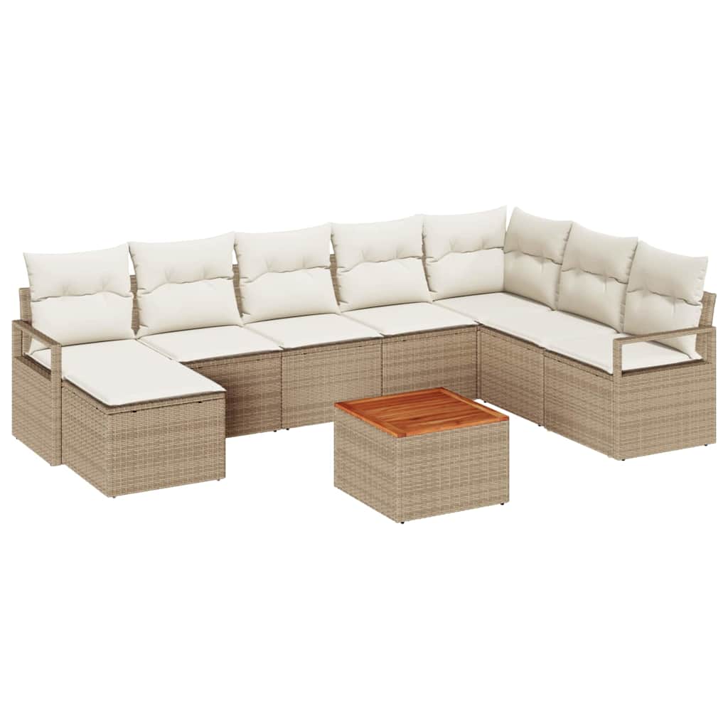 Conjunto de Sofá de Jardim 9 pcs Bege Rattan Sintético