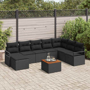 Conjunto de Sofá de Jardim 9 pcs Preto Rattan Sintético