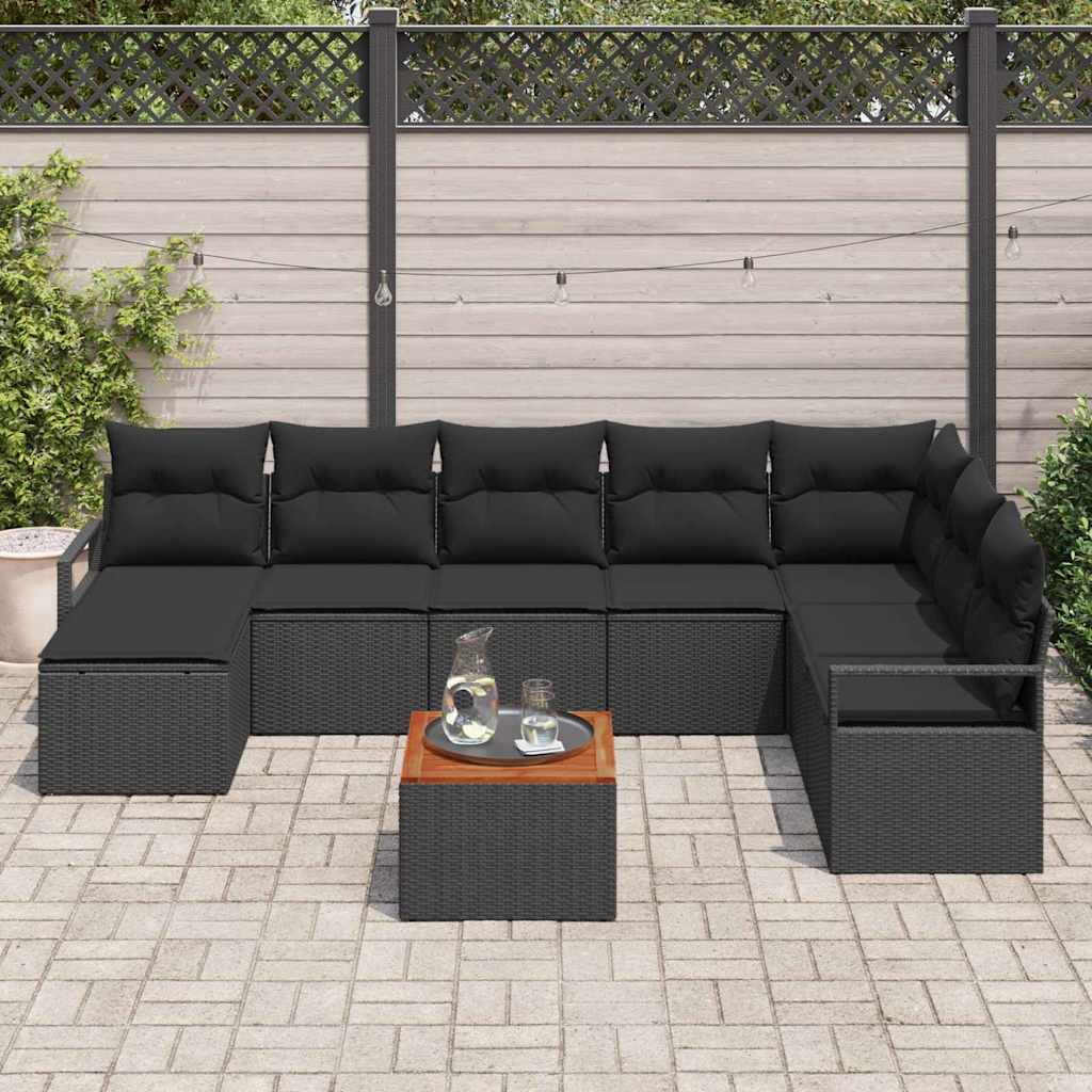 Conjunto de Sofá de Jardim 9 pcs Preto Rattan Sintético