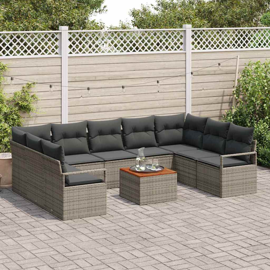 Conjunto de Sofá de Jardim 10 pcs Cinzeto Rattan Sintético