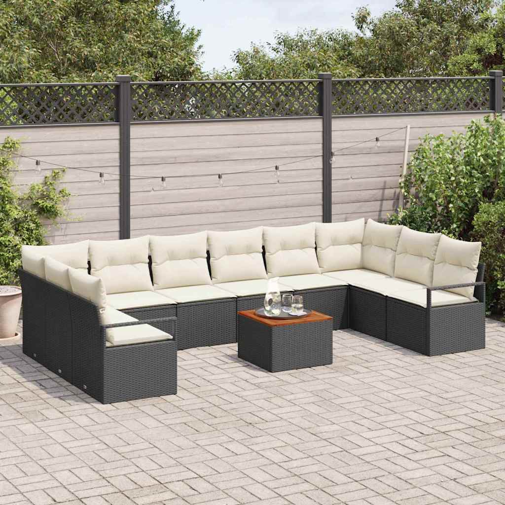 Conjunto de Sofá de Jardim 11 pcs Preto Rattan Sintético