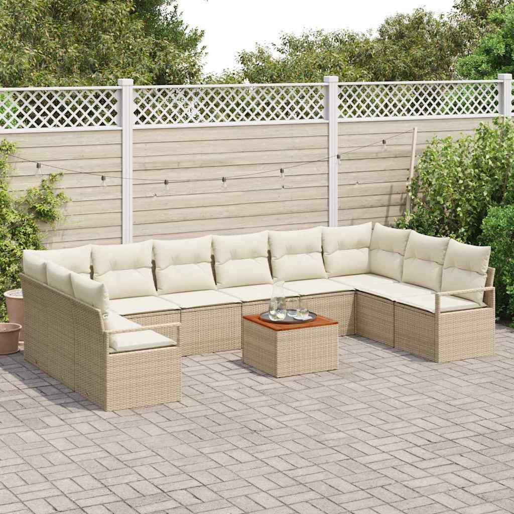 Conjunto de Sofá de Jardim 11 pcs Bege Rattan Sintético