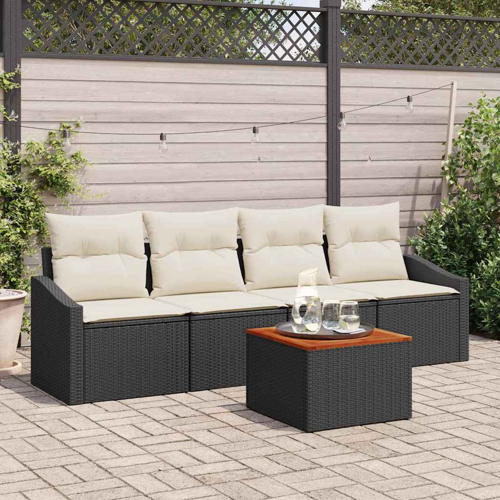Conjunto de Sofá de Jardim 5 pcs Preto Rattan Sintético