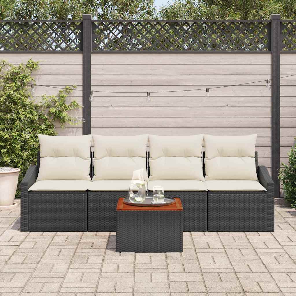Conjunto de Sofá de Jardim 5 pcs Preto Rattan Sintético