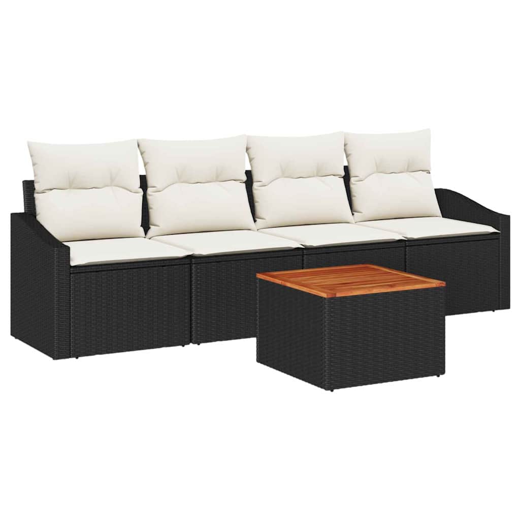 Conjunto de Sofá de Jardim 5 pcs Preto Rattan Sintético