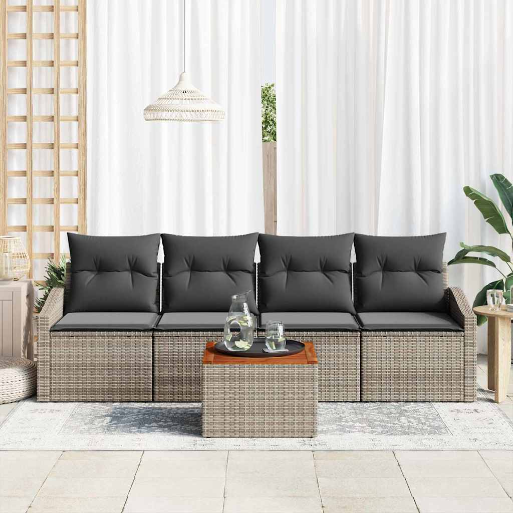 Conjunto de Sofá de Jardim 5 pcs Cinzeto Rattan Sintético