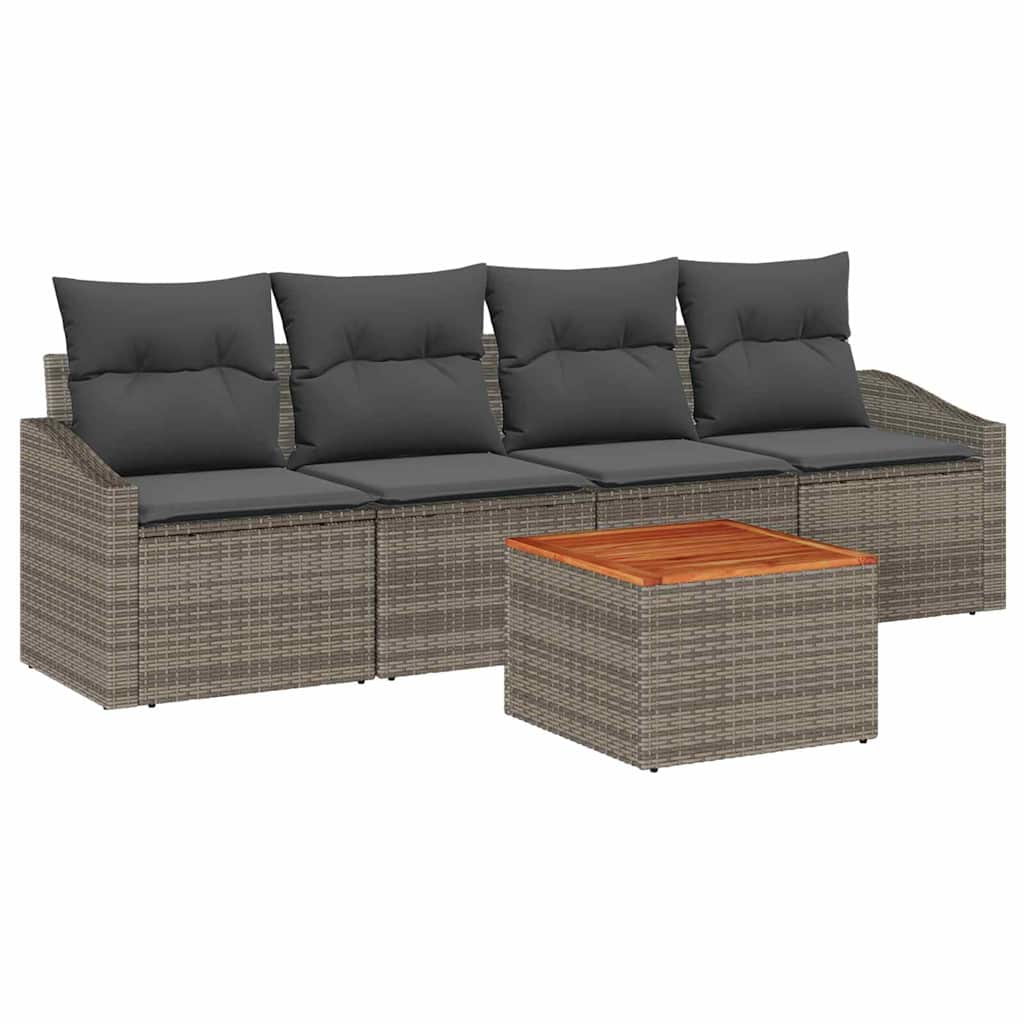 Conjunto de Sofá de Jardim 5 pcs Cinzeto Rattan Sintético