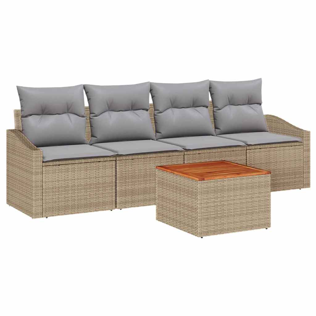 Conjunto de Sofá de Jardim 5 pcs Bege Rattan Sintético