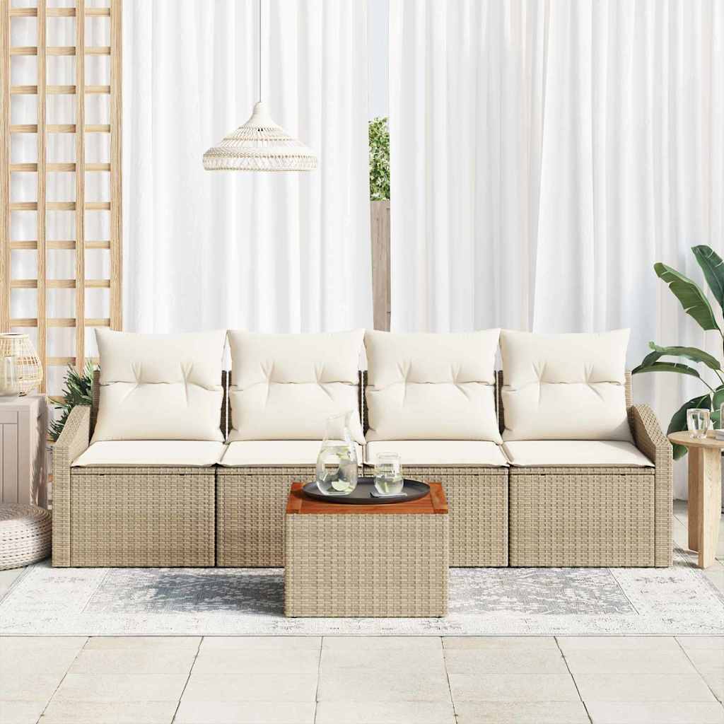 Conjunto de Sofá de Jardim 5 pcs Bege Rattan Sintético