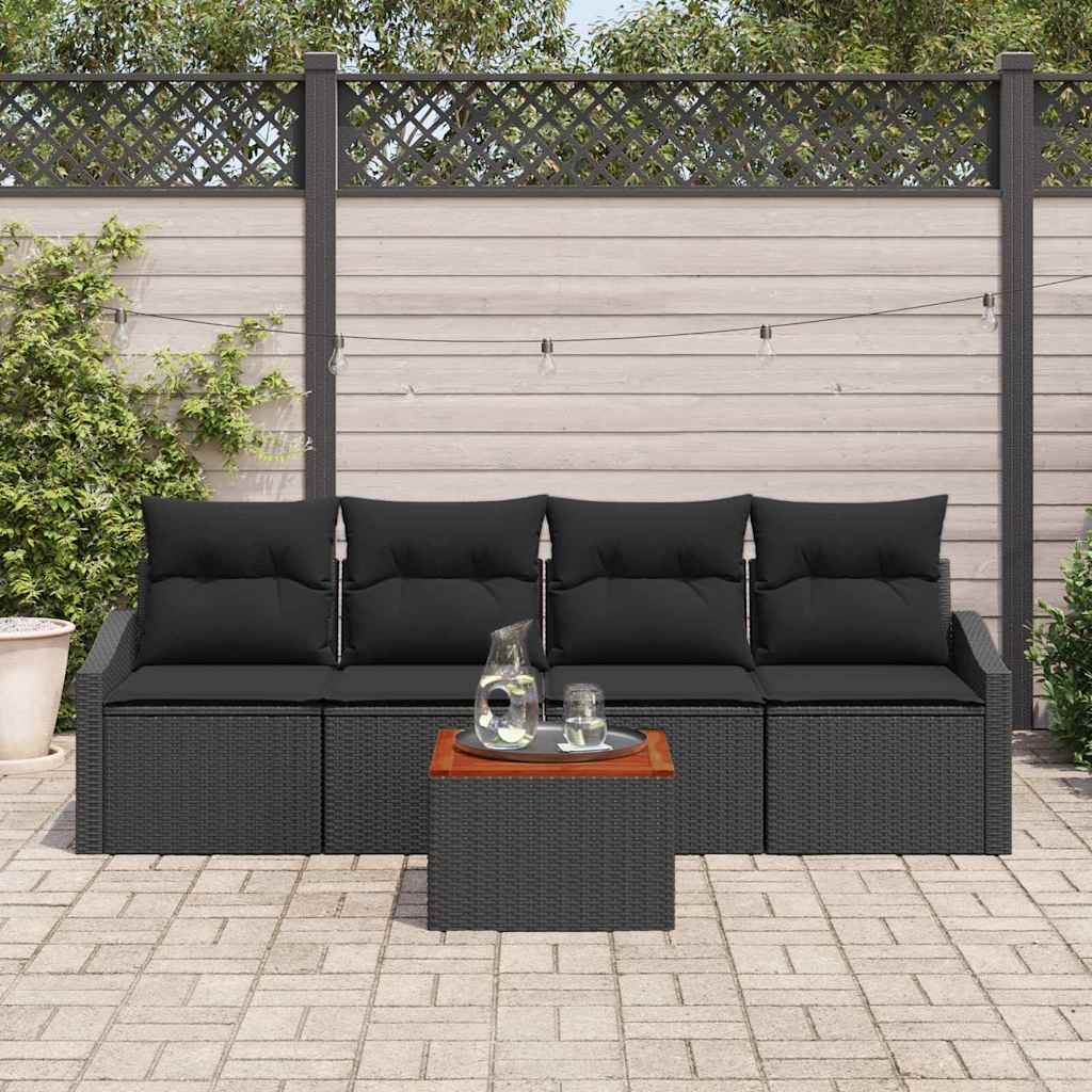 Conjunto de Sofá de Jardim 5 pcs Preto Rattan Sintético