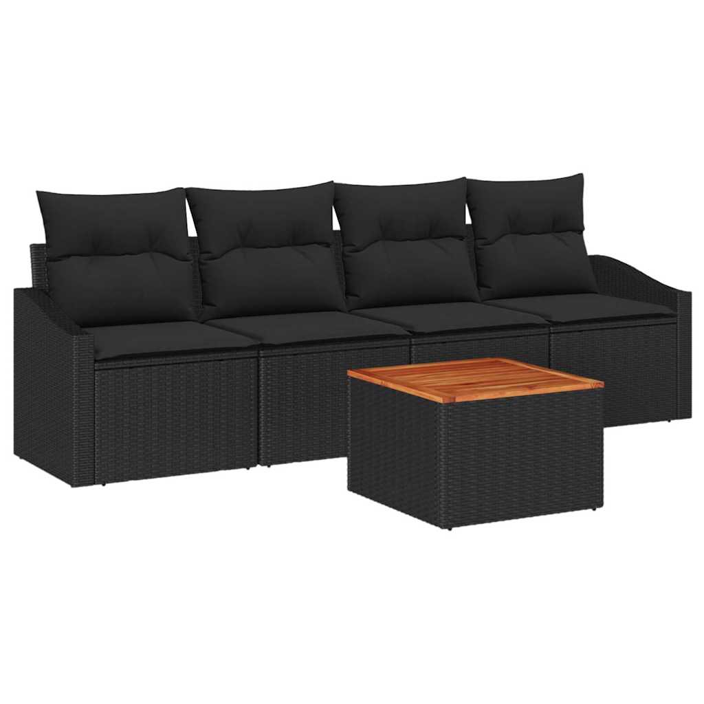 Conjunto de Sofá de Jardim 5 pcs Preto Rattan Sintético