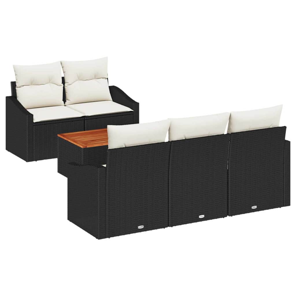 Conjunto de Sofá de Jardim 6 pcs Preto Rattan Sintético