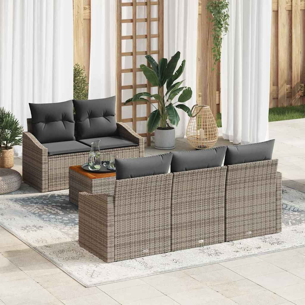 Conjunto de Sofá de Jardim 6 pcs Cinzeto Rattan Sintético