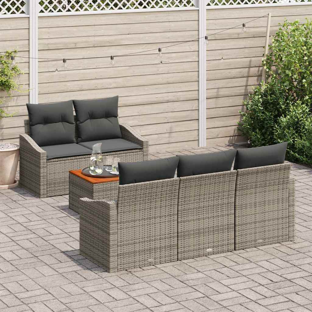 Conjunto de Sofá de Jardim 6 pcs Cinzeto Rattan Sintético