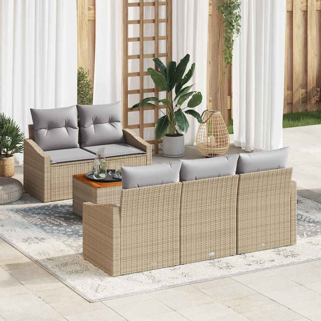 Conjunto de Sofá de Jardim 6 pcs Bege Rattan Sintético
